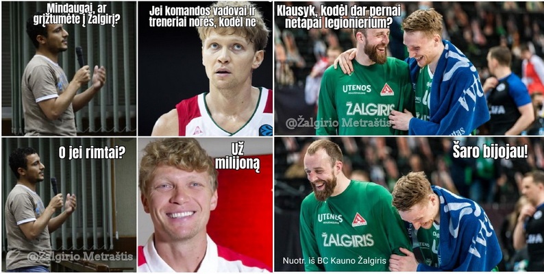 Pamatykite: juokingiausi memai apie M. Kuzminską, M. Grigonį ir „Žalgirį“