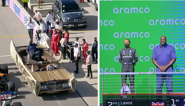 Shaqas įteikė apdovanojimus F1 prizininkams (atvyko neįprastu automobiliu)
