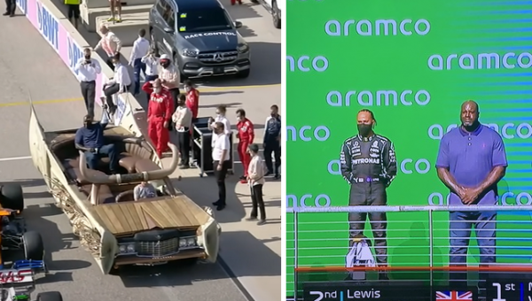 Shaqas įteikė apdovanojimus F1 prizininkams (atvyko neįprastu automobiliu)