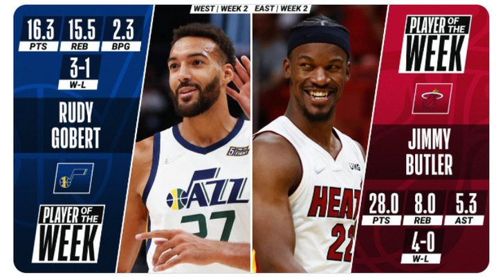 R. Gobertas ir J. Butleris tapo NBA savaitės žaidėjais