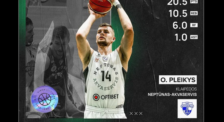 NKL savaitės MVP tapo „Neptūno“ dublerius į pergales vedęs O. Pleikys (VIDEO)