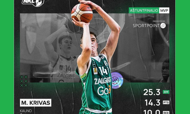 Jaunasis „Žalgiris-2“ talentas M. Krivas – NKL aštuntfinalio MVP (VIDEO)