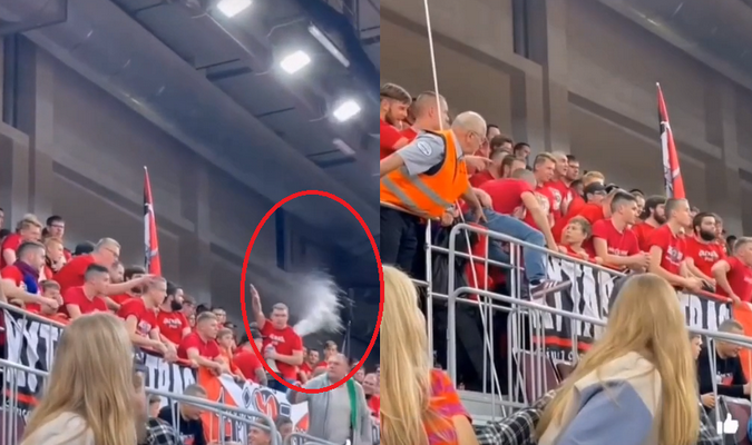 Pamatykite: „Ryto“ fanai metė alaus stiklinę į žiūrovus ir apipylė LKF darbuotoją (VIDEO)
