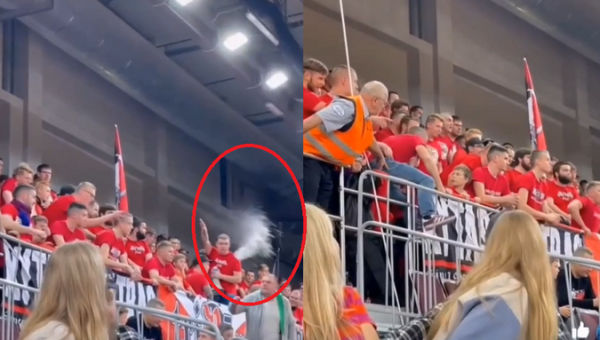 Pamatykite: „Ryto“ fanai metė alaus stiklinę į žiūrovus ir apipylė LKF darbuotoją (VIDEO)