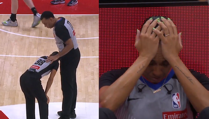 NBA rungtynėse teisėja atsitrenkė į TV operatorių (VIDEO)