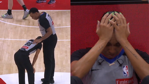 NBA rungtynėse teisėja atsitrenkė į TV operatorių (VIDEO)